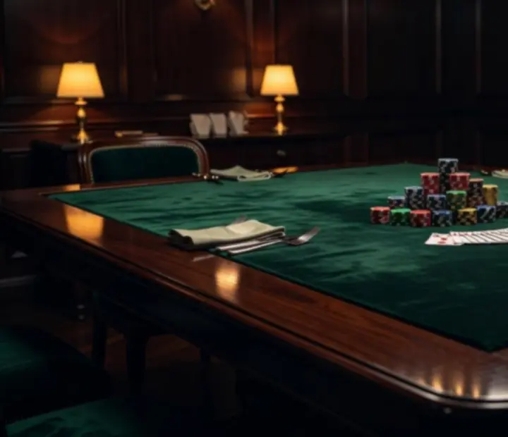 Hangulatos, kártyás dekorációjú offline poker asztal a Lista Fokusz étteremben